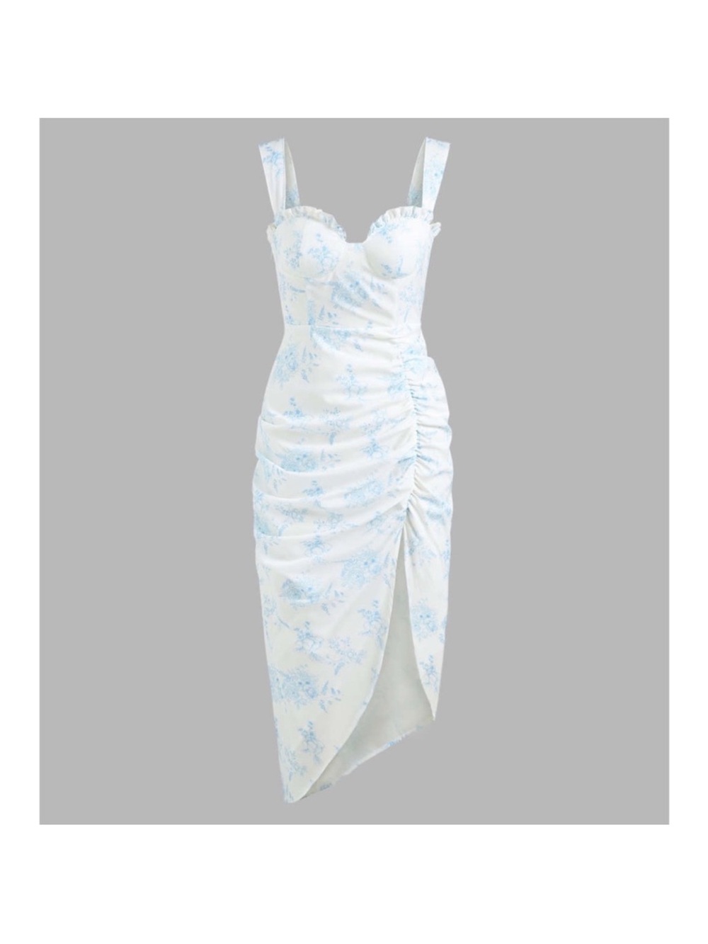 Floral Ruffle Toile de Jouy Midi Dress - Size S